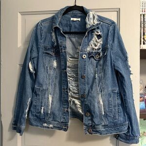 Classic Blue Distressed Denim Jacket size m